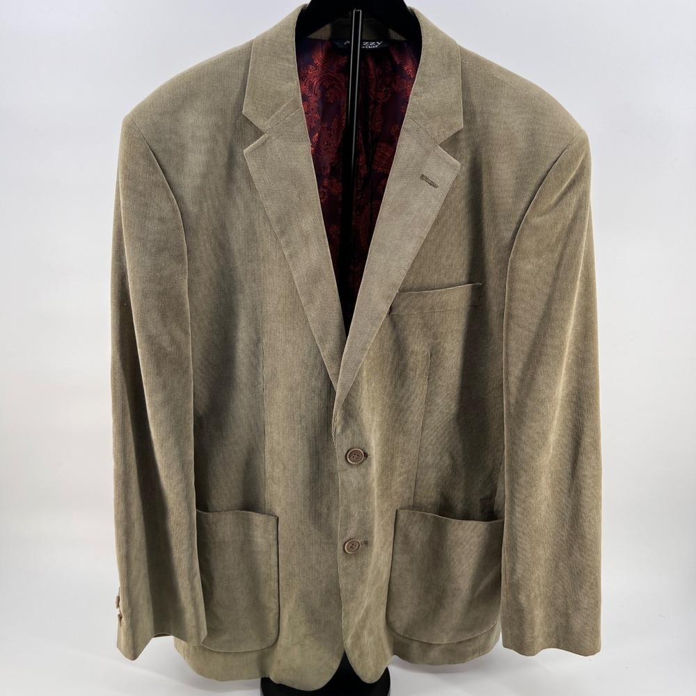Afazzy‎ New York Mens Corduroy Blazer Jacket Tan Paisley Lined 42R Elbow Patch